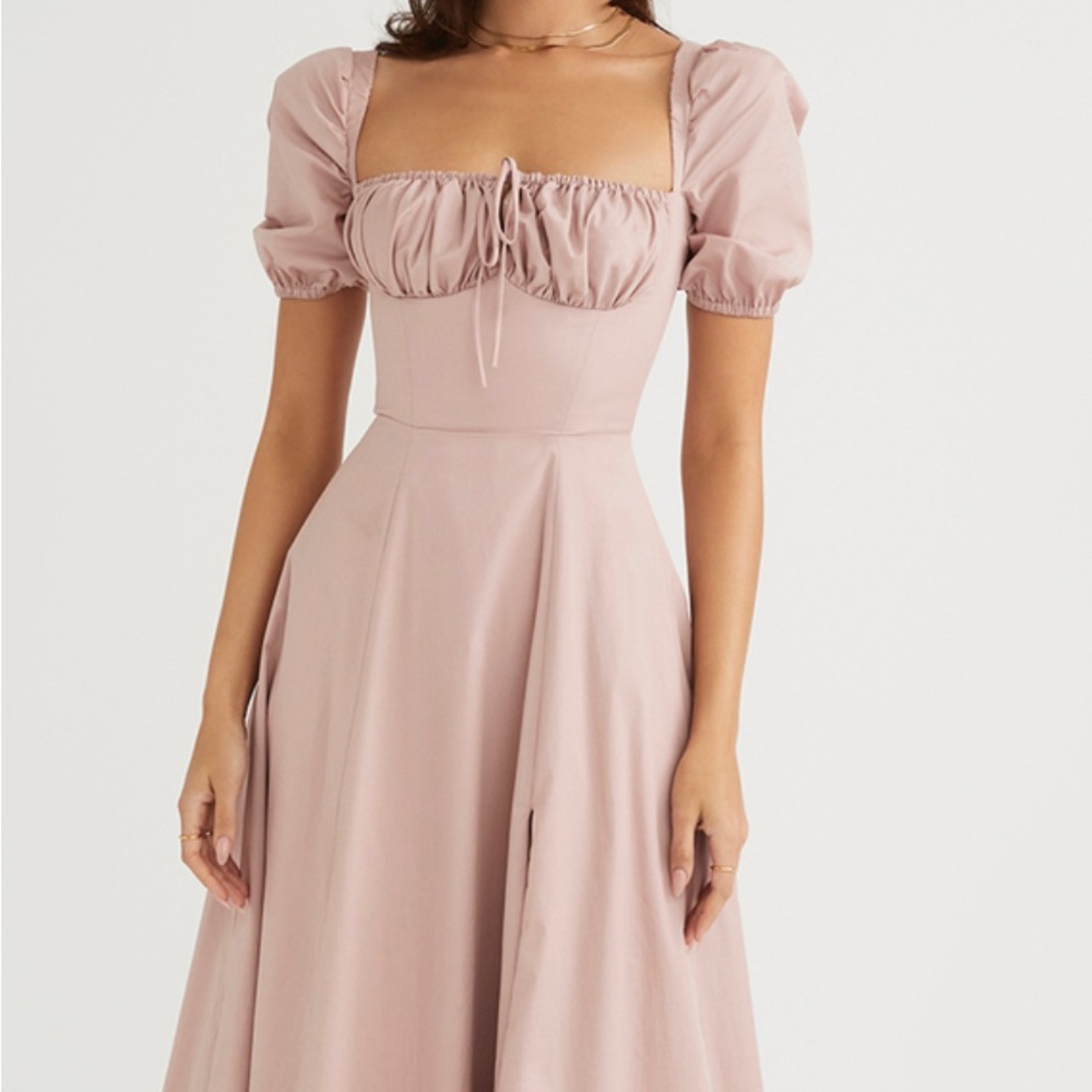 House of CB Tallulah Puff Sleeve Midi Dress in Blush
